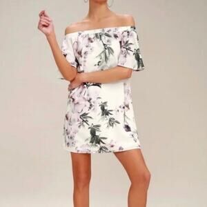 Lulus Dream of You Ivory Floral Off the Shoulder Dress Excellent Condition Sz S